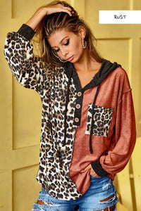 Leopard Rust Henley Hoodie