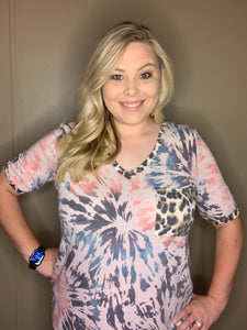 Tie Dye V-Neck W/Leopard Pocket