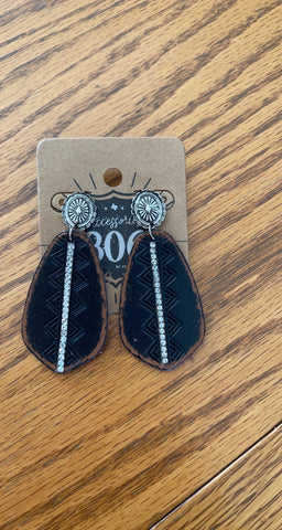 Black leather tribal earrings