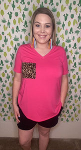 Hot pink leopard vneck