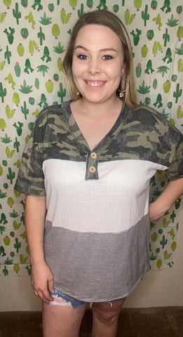 Camo contrast top